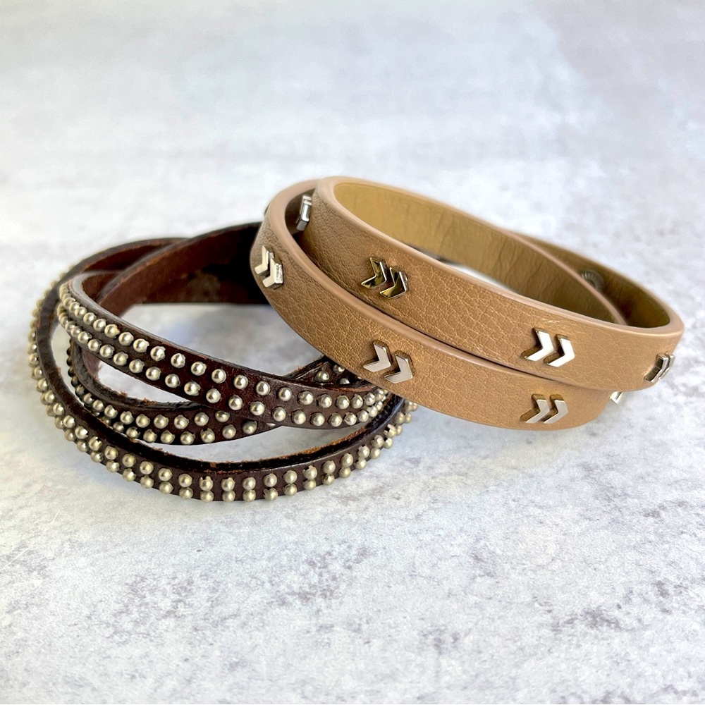 Set of Two Wrap Leather Bracelets